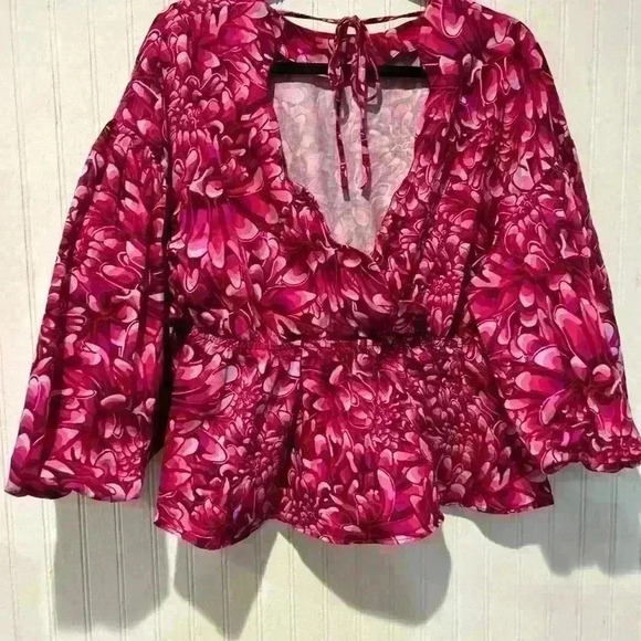 Kika Vargas for Target colorful oversized Floral Scallop open Back Blouse Sz Lg - Picture 4 of 9